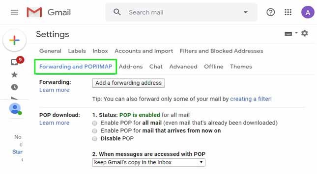 Forwarding and POPIMAP Tab